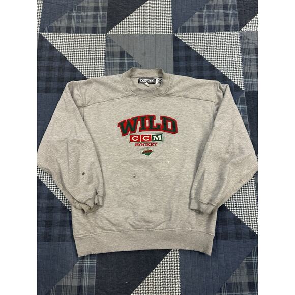Vintage‎ 90s Distressed NHL Minnesota Wild CCM Hockey Crewneck Mens Size L - Picture 1 of 8